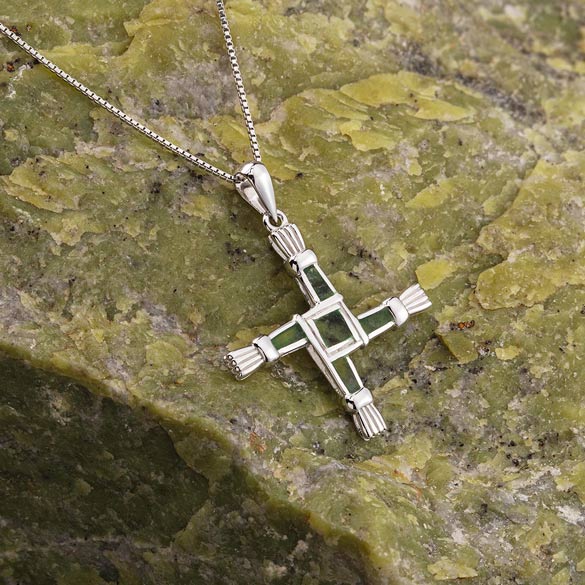 Connemara marble St Brigids Cross necklace on green marble