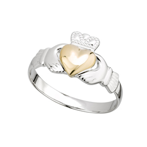 Solvar gold and silver ladies claddagh ring S21046