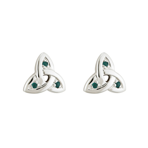 Solvar 14k white gold emerald trinity knot earrings