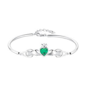 Solvar sterling silver large green cz heart claddagh bangle